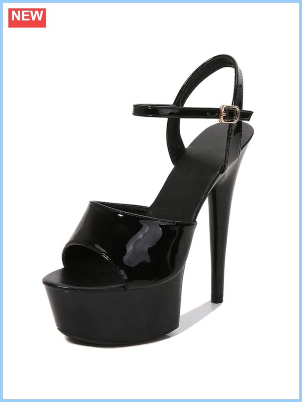 Patent Leather Platform Sandals Stiletto Heel Ankle Strap Open Toe Heeled Sandal